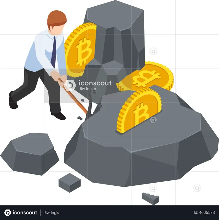 Businessman is mining bitcoin  Illustration
