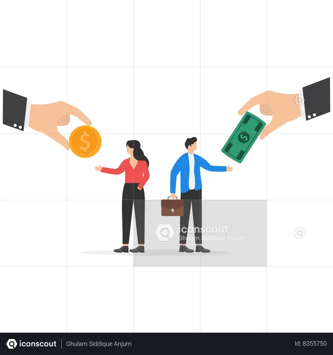 Businessman is paying salaries to employee  Illustration
