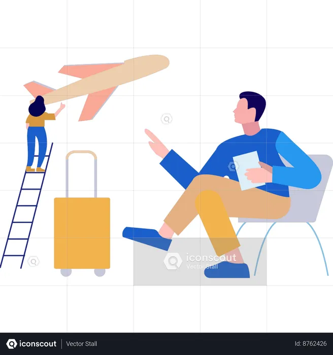 Businessman is planning business trip  Illustration