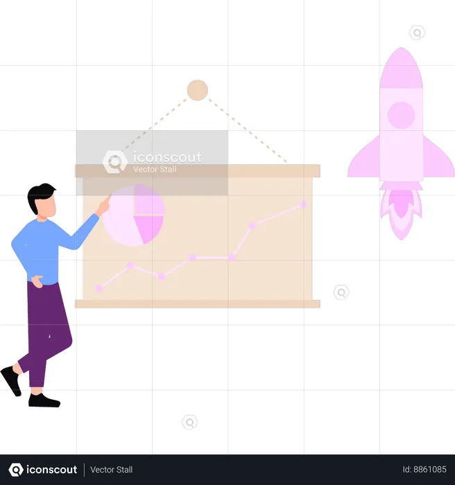 Businessman is pointing at successful launch  Illustration