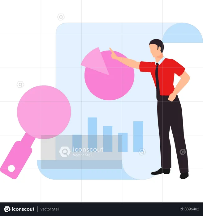 Businessman is pointing at the pie chart  Illustration