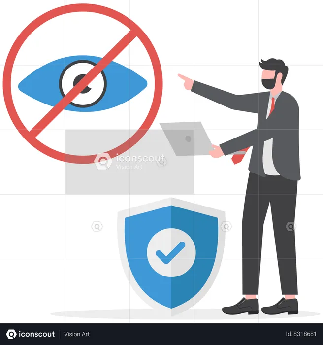 Businessman is protecting his data through eye verification  Illustration