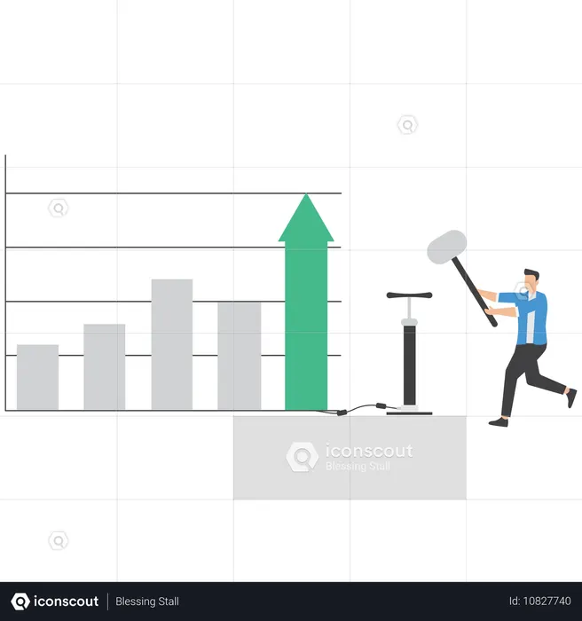 Businessman is pumping last column of graph  Illustration
