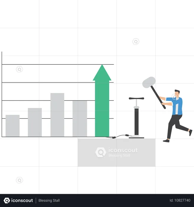 Businessman is pumping last column of graph  Illustration