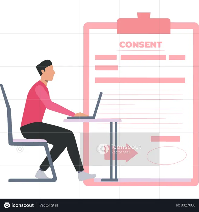 Businessman is reading partnership consent form  Illustration