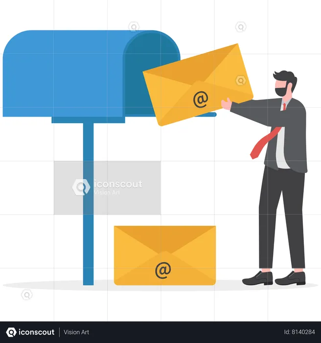 Businessman is receiving and sending emails  Illustration