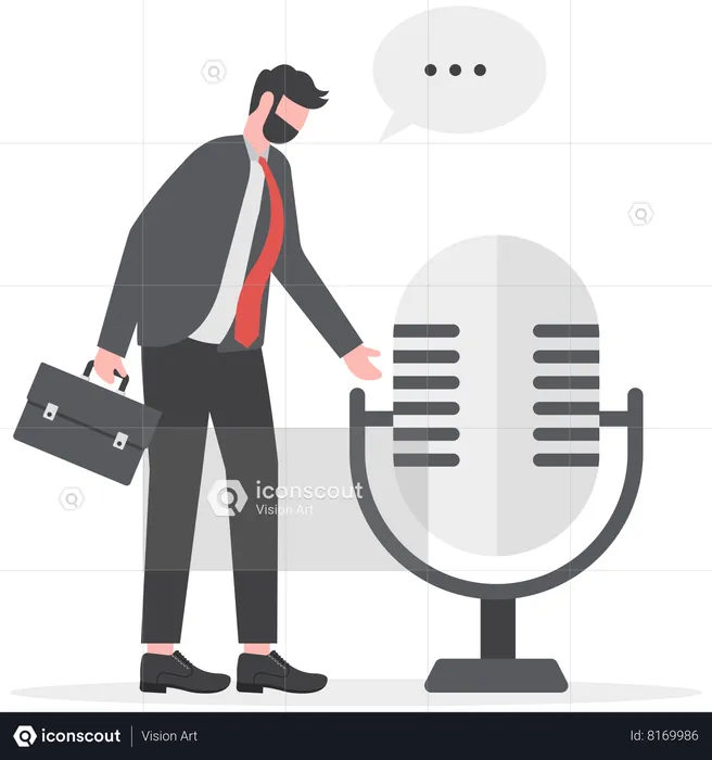 Businessman is recording his voice  Illustration