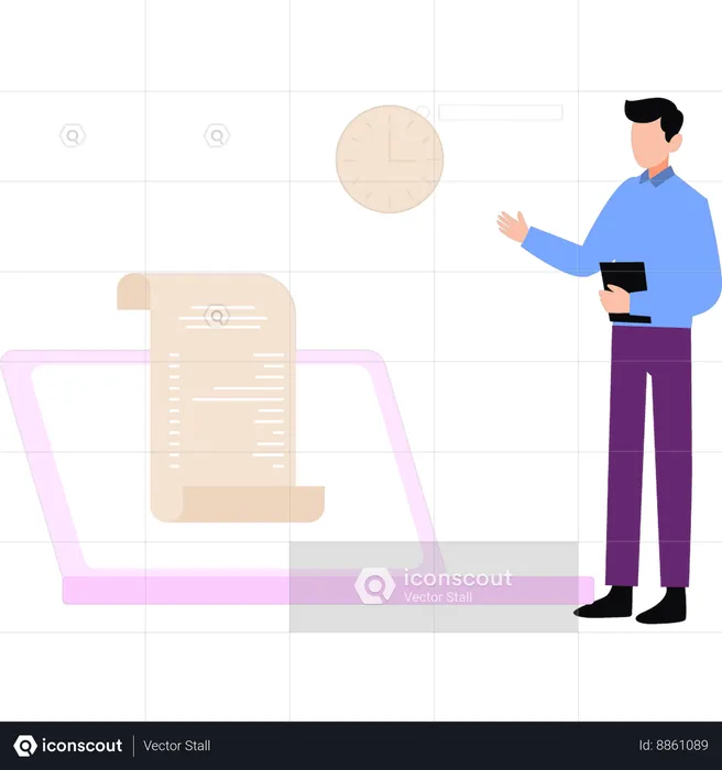 Businessman is referring business report  Illustration