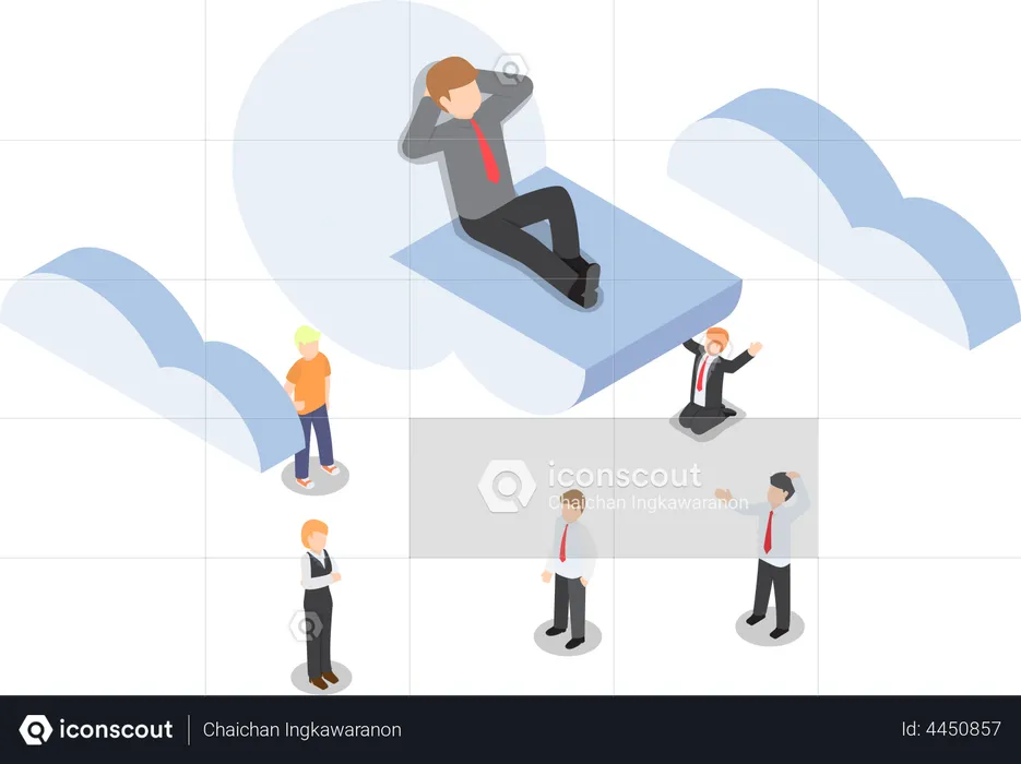 Businessman is relaxing while lying on a cloud  Illustration