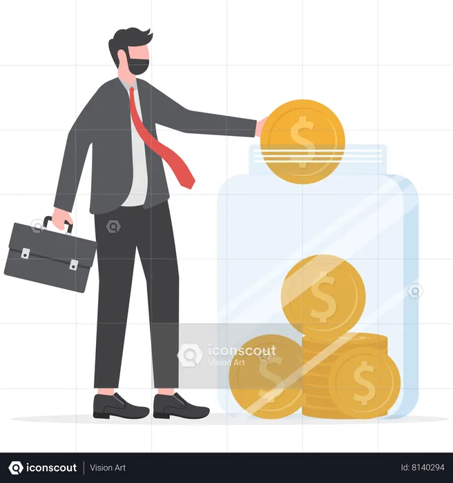 Businessman is saving all his profits  Illustration