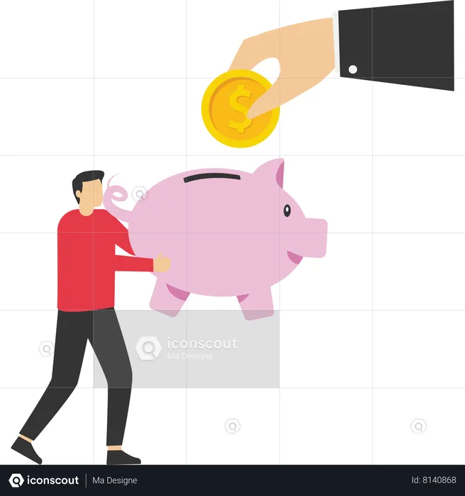 Businessman is saving his money in piggy bank  Illustration