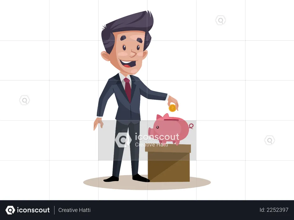 Businessman is saving money in piggy bank  Illustration