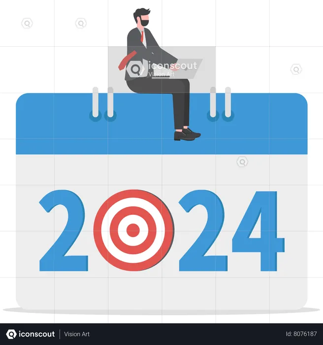 Businessman is scheduling meetings for upcoming year 2024  Illustration