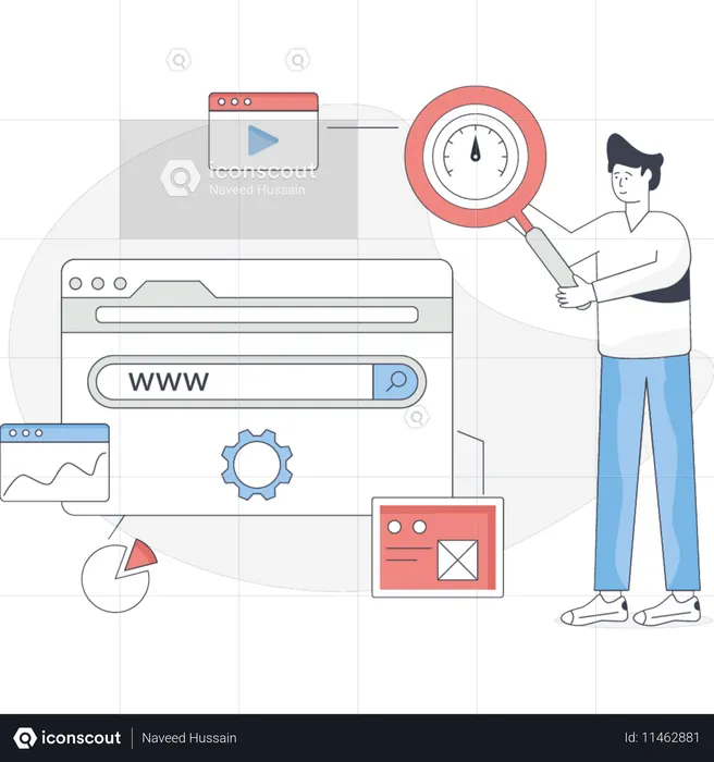 Businessman is searching SEO website booster  Illustration