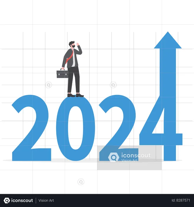 Businessman is setting up new goals for year 2024  Illustration