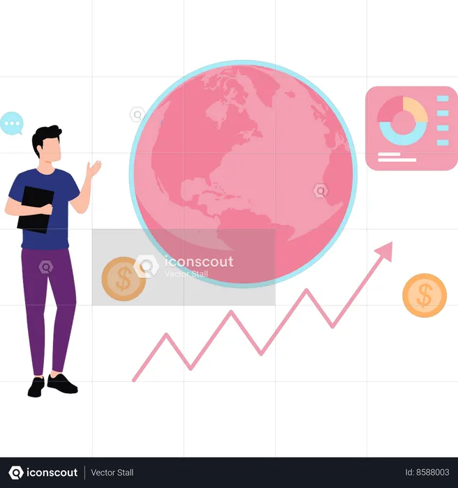 Businessman is showing global growth chart  Illustration