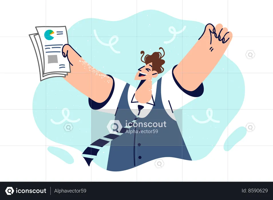 Businessman is showing market documents  Illustration