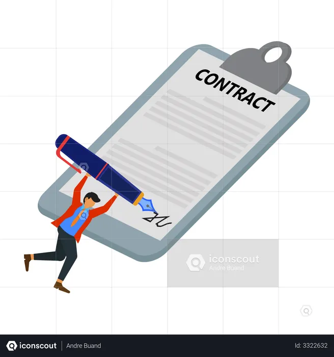 Businessman is signing a work contract  Illustration