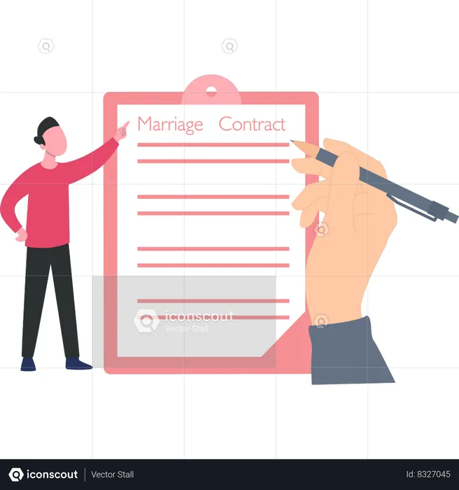Businessman is signing marriage contract  Illustration