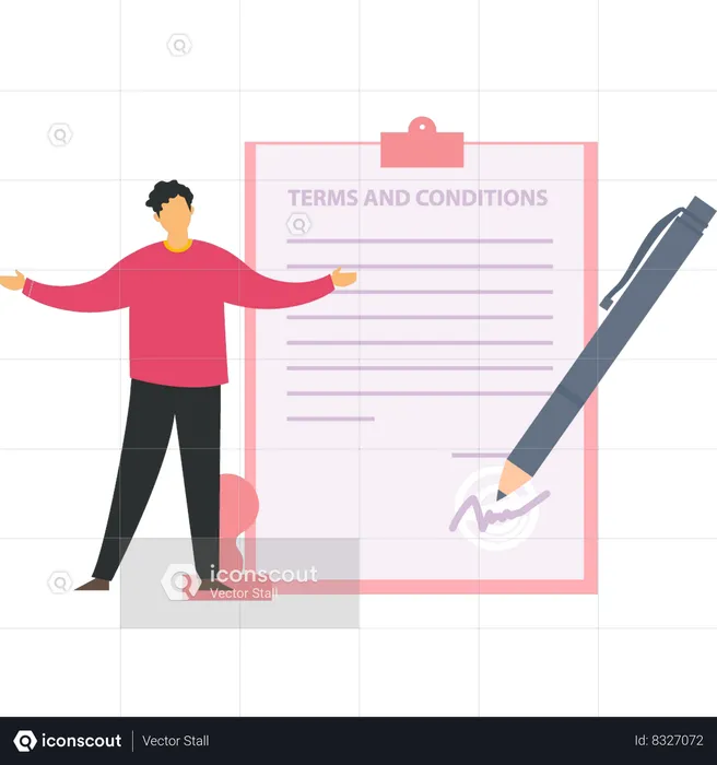 Businessman is signing the terms and conditions of contract  Illustration