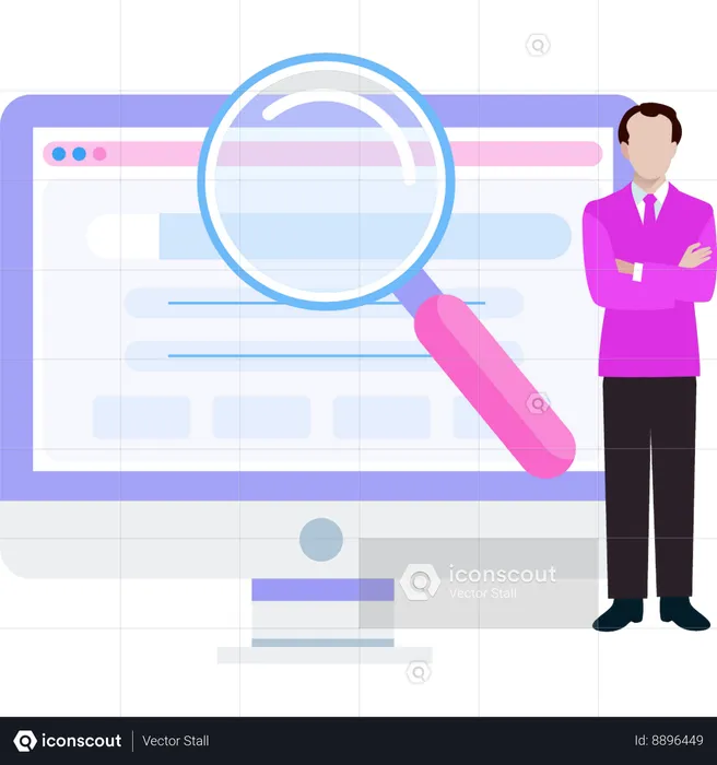 Businessman is standing in front of the monitor  Illustration