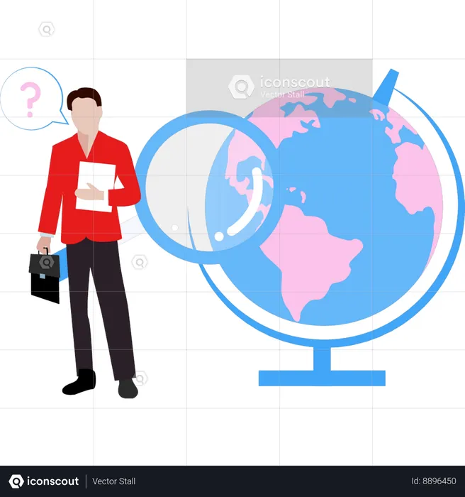 Businessman is standing near globe table  Illustration