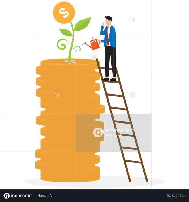 Businessman is standing on stacks of coins  Illustration