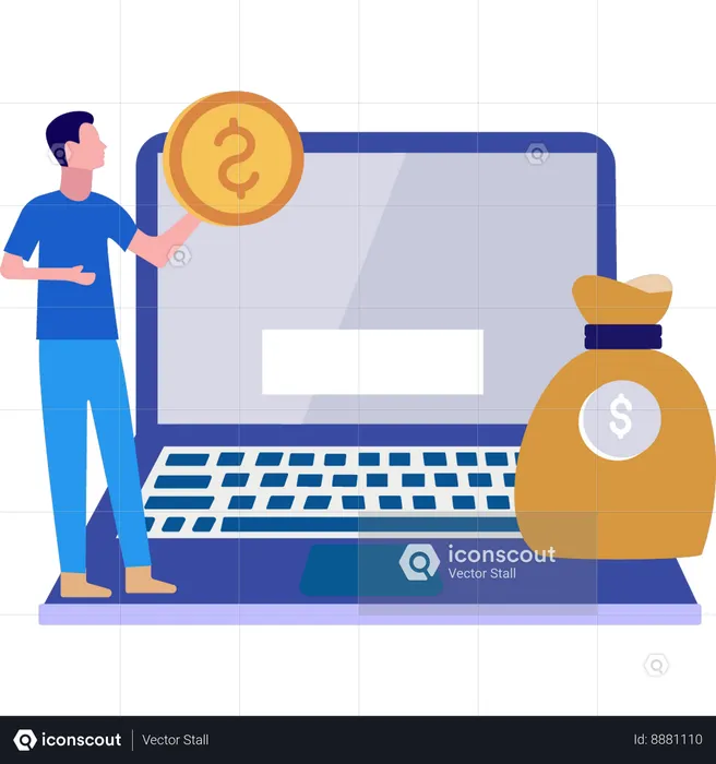 Businessman is standing with a coin  Illustration