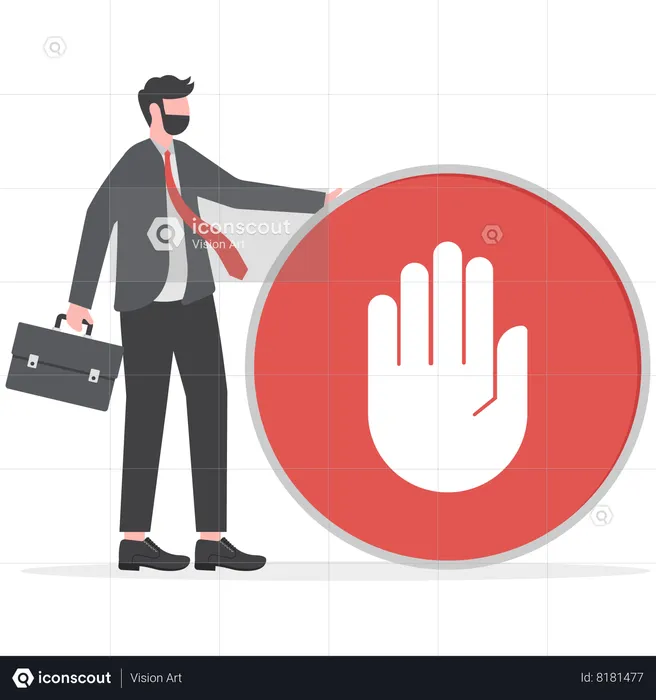 Businessman is standing with prohibited sign  Illustration