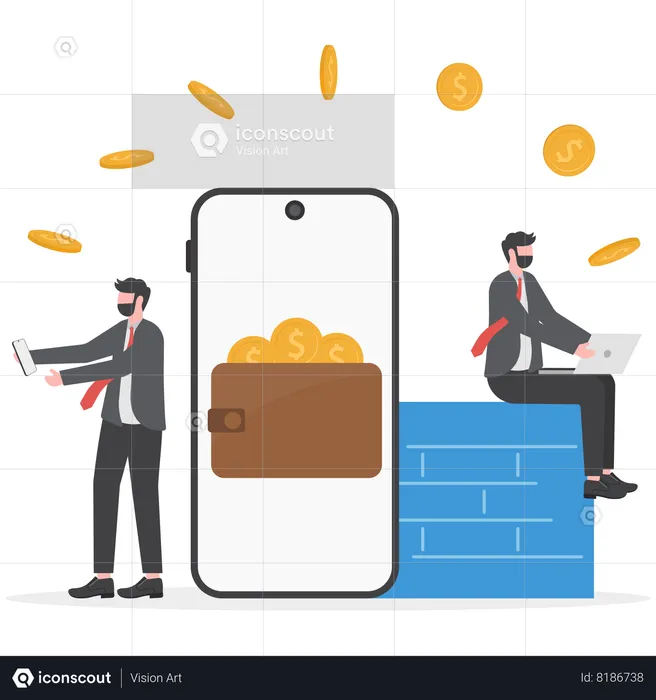 Businessman is transferring his coins in wallet  Illustration