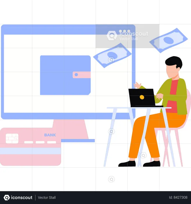 Businessman is transferring money online  Illustration