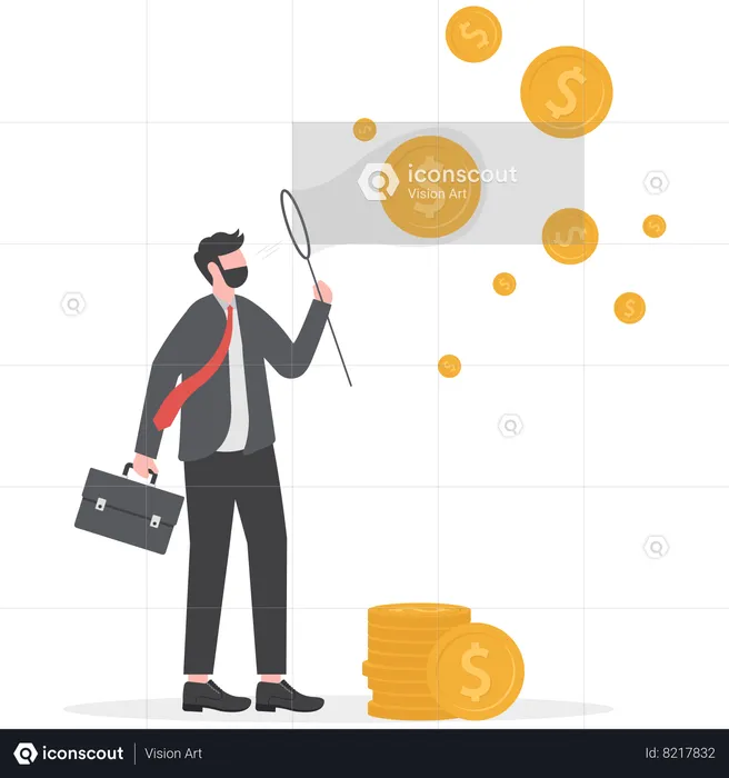 Businessman is try to catch market profits  Illustration