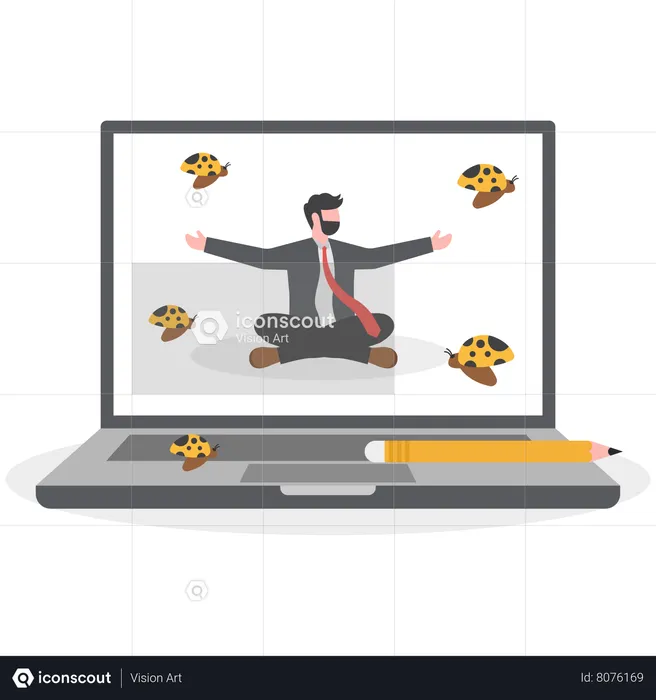 Businessman is trying to be focused with social media distractions  Illustration