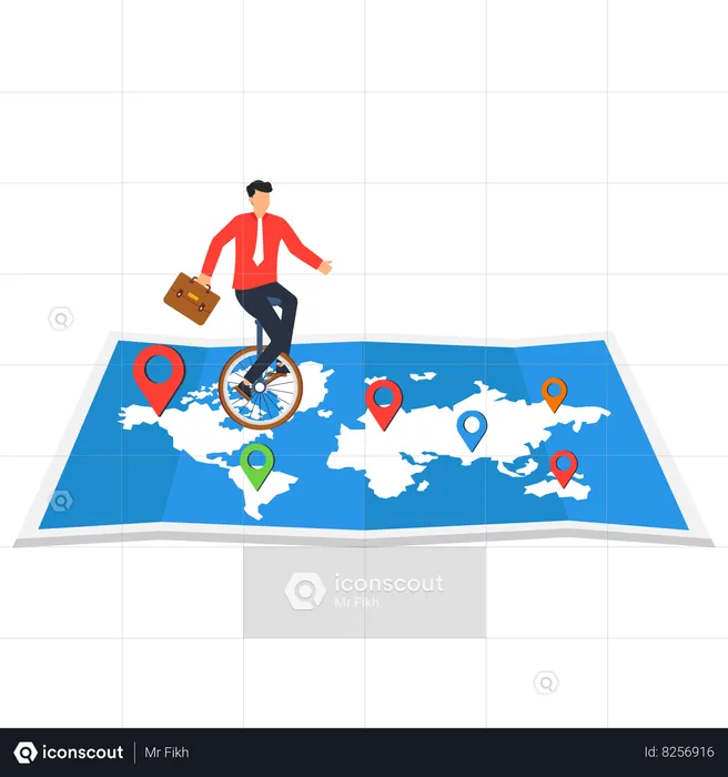 Businessman is trying to expand his business worldwide  Illustration