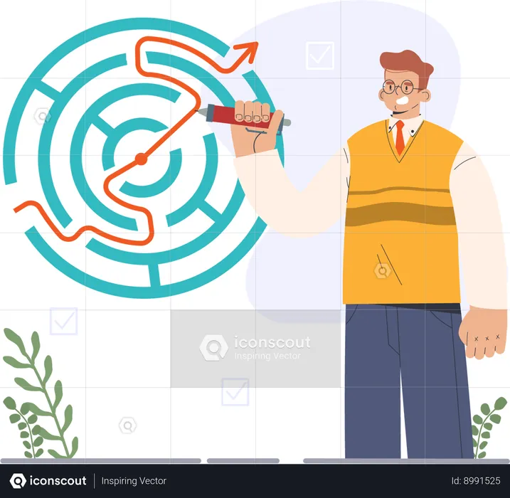 Businessman is trying to find business way  Illustration