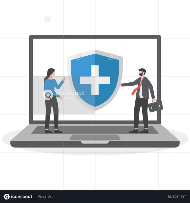 Businessman is trying to protect his software from security threat  Illustration