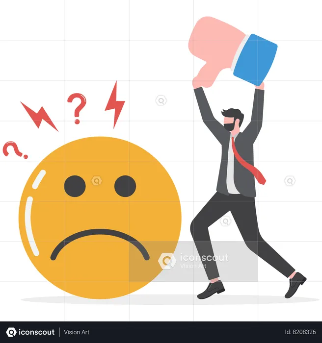Businessman is unhappy seeing customer feedback  Illustration