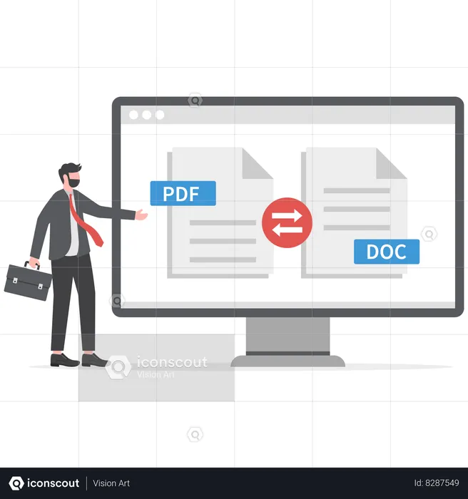 Businessman is uploading files and documents  Illustration