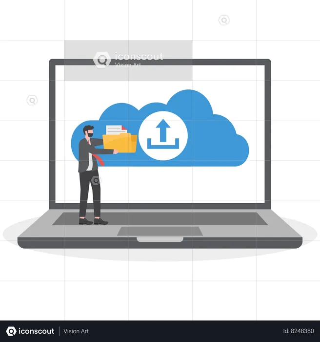 Businessman is uploading files on cloud  Illustration