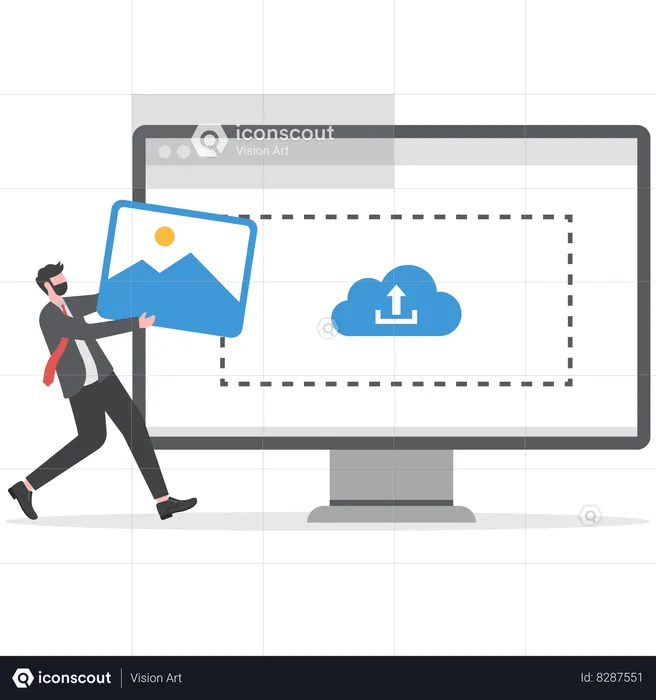 Businessman is uploading image on cloud  Illustration