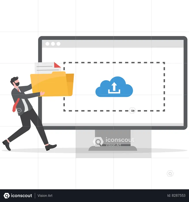 Businessman is uploading image on cloud  Illustration