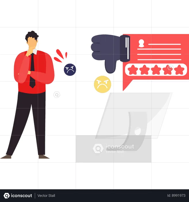 Businessman is upset with negative responses  Illustration