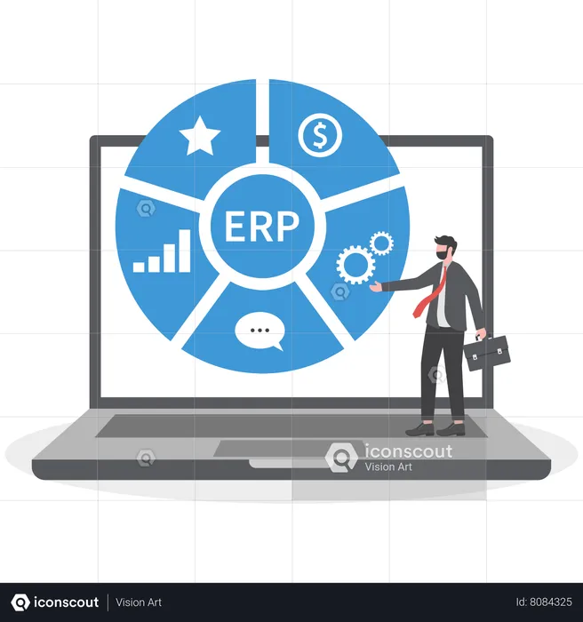 Businessman is using ERP software  Illustration