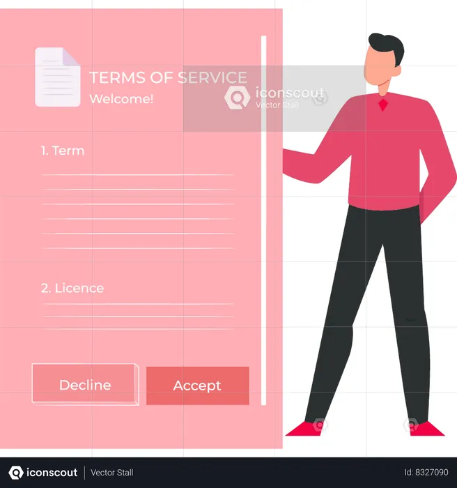 Businessman is viewing agreement terms and conditions  Illustration
