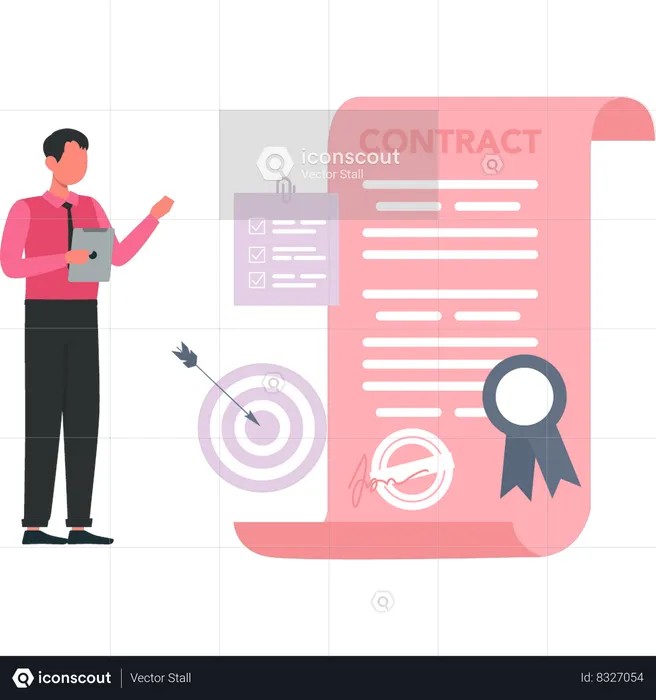 Businessman is viewing agreement terms and conditions  Illustration
