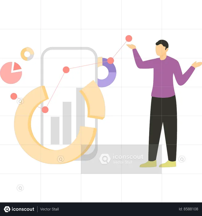 Businessman is viewing at growth graph  Illustration