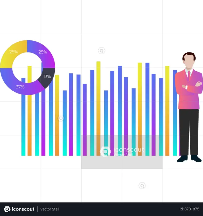 Businessman is viewing bar graph  Illustration