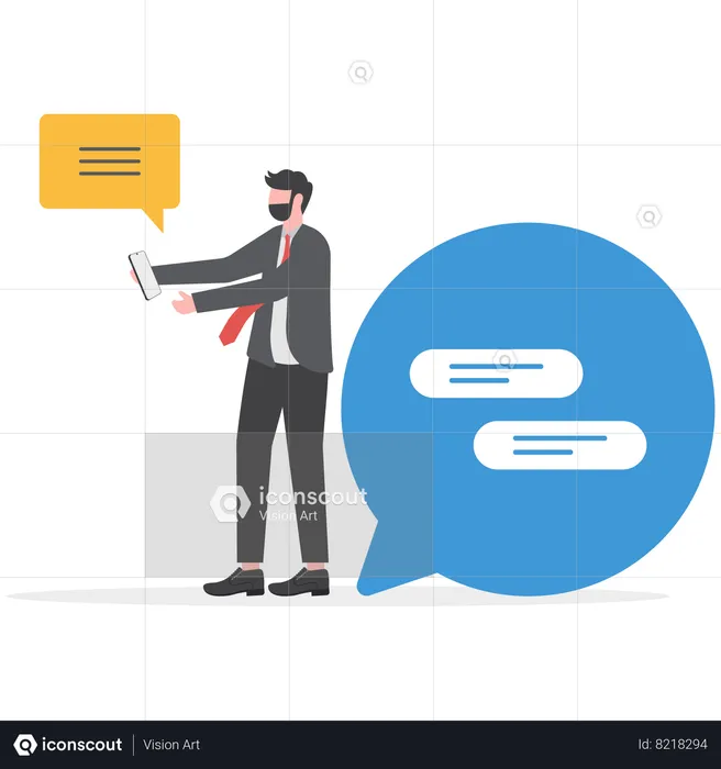 Businessman is viewing customer and employee messages  Illustration