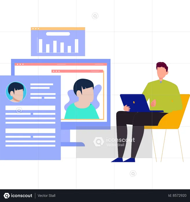 Businessman is viewing employees social profile  Illustration
