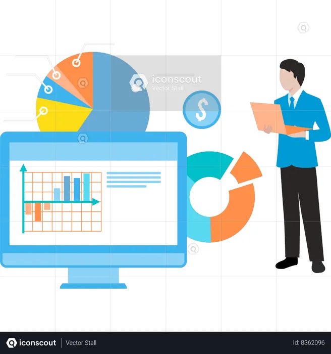 Businessman is viewing financial graph  Illustration